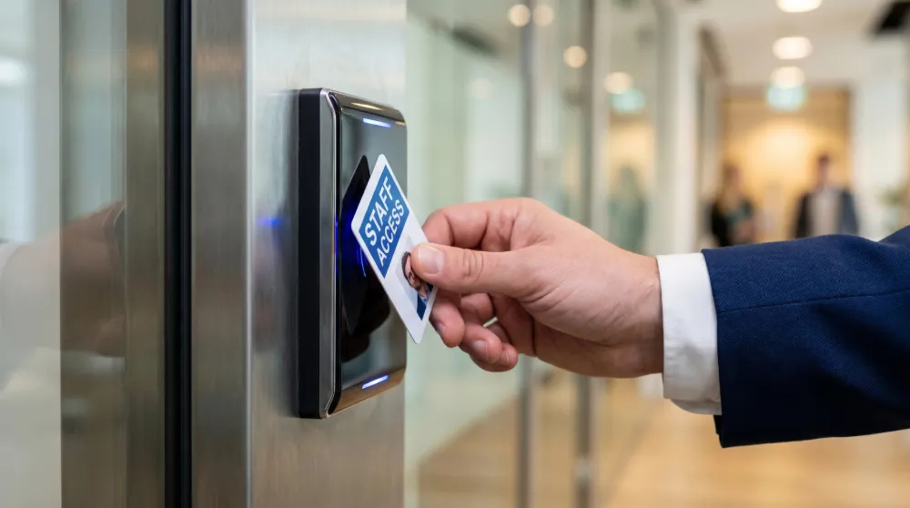 Key card being tapped on an access control reader