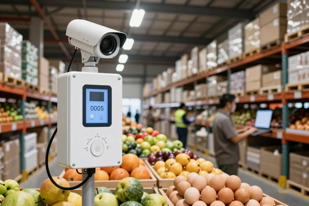 Security camera and access control device in a grocery warehouse