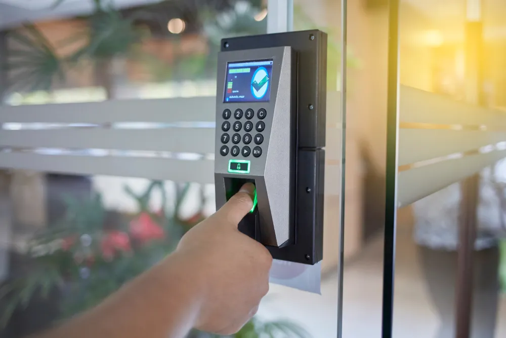 Finger on a fingerprint access control reader